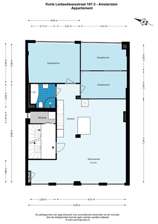 Plattegrond - Korte Leidsedwarsstraat 187-3, 1017 RB Amsterdam - Korte Leidsedwarsstraat 187-3 - Amsterdam - Appartement - 2D.jpg